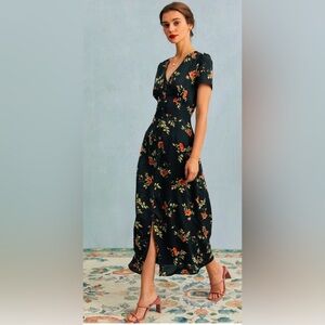 RIHOAS Black Floral Maxi Length Dress